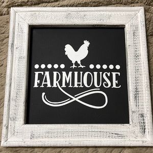 Wooden Reversed Canvas Frame white frame black distressed Farmhouse sign 8” x 8”